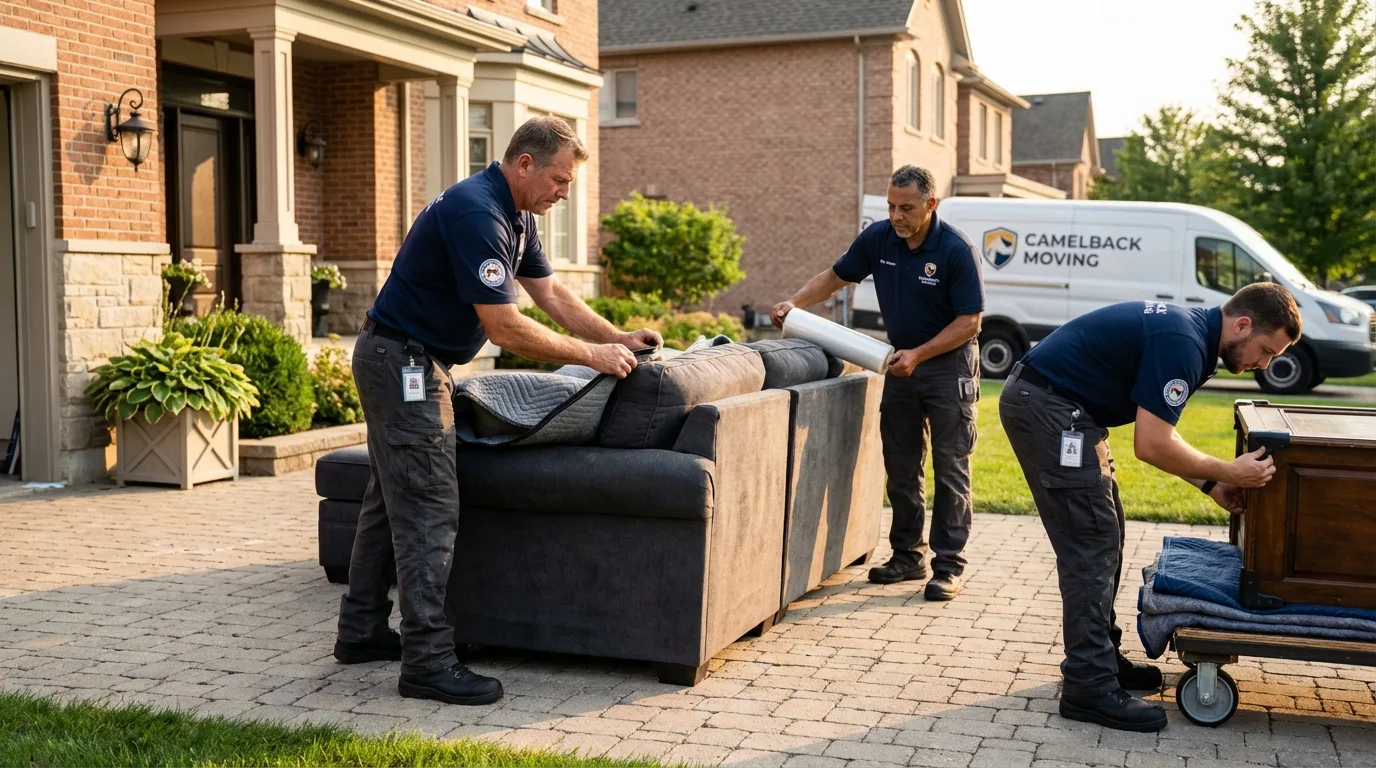 Large estate moving crew wrapping furniture in Booker, TX